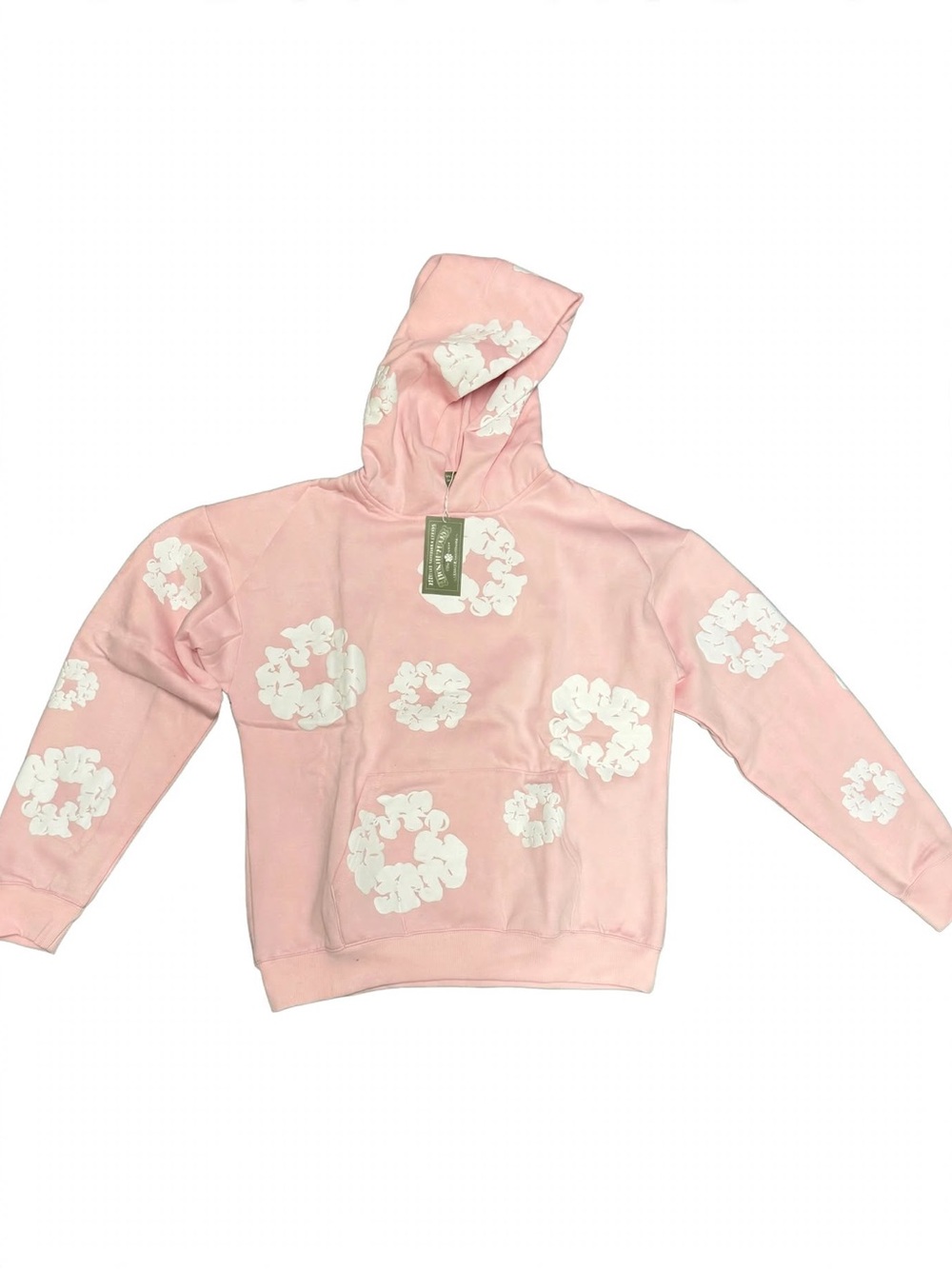 Men's Pink Graphic Pullover Hoodie with White Floral Motifs